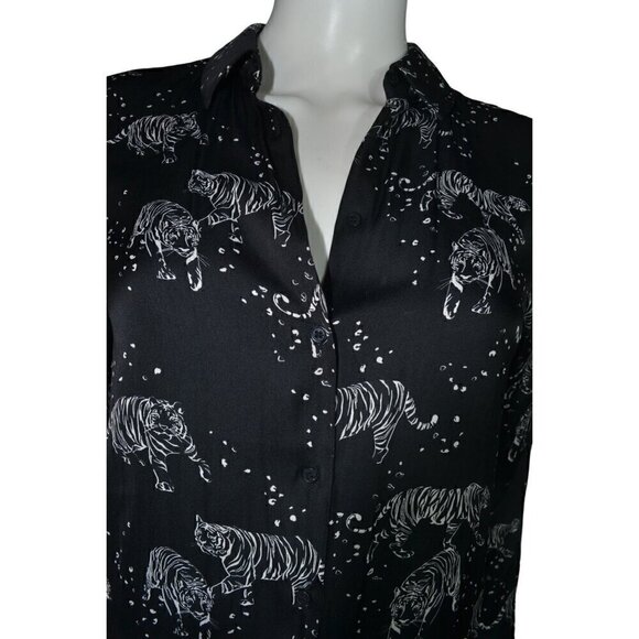 David Lerner New York Women's Tiger Print Button-Down Shirt Black/White- LT3140 - Picture 2 of 6
